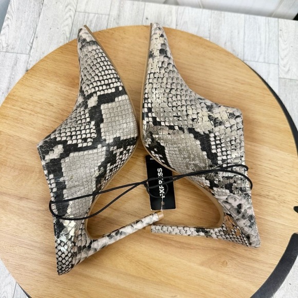 Express Snake Reptile Print Heeled Mules Shoes Ivory Gold 7 New Pointed‎ Toe - Picture 5 of 11